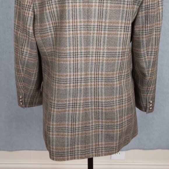 JH Collectibles | Vintage Plaid 100% Wool Blazer Lined Tan Blue | Size 10P - Picture 8 of 12